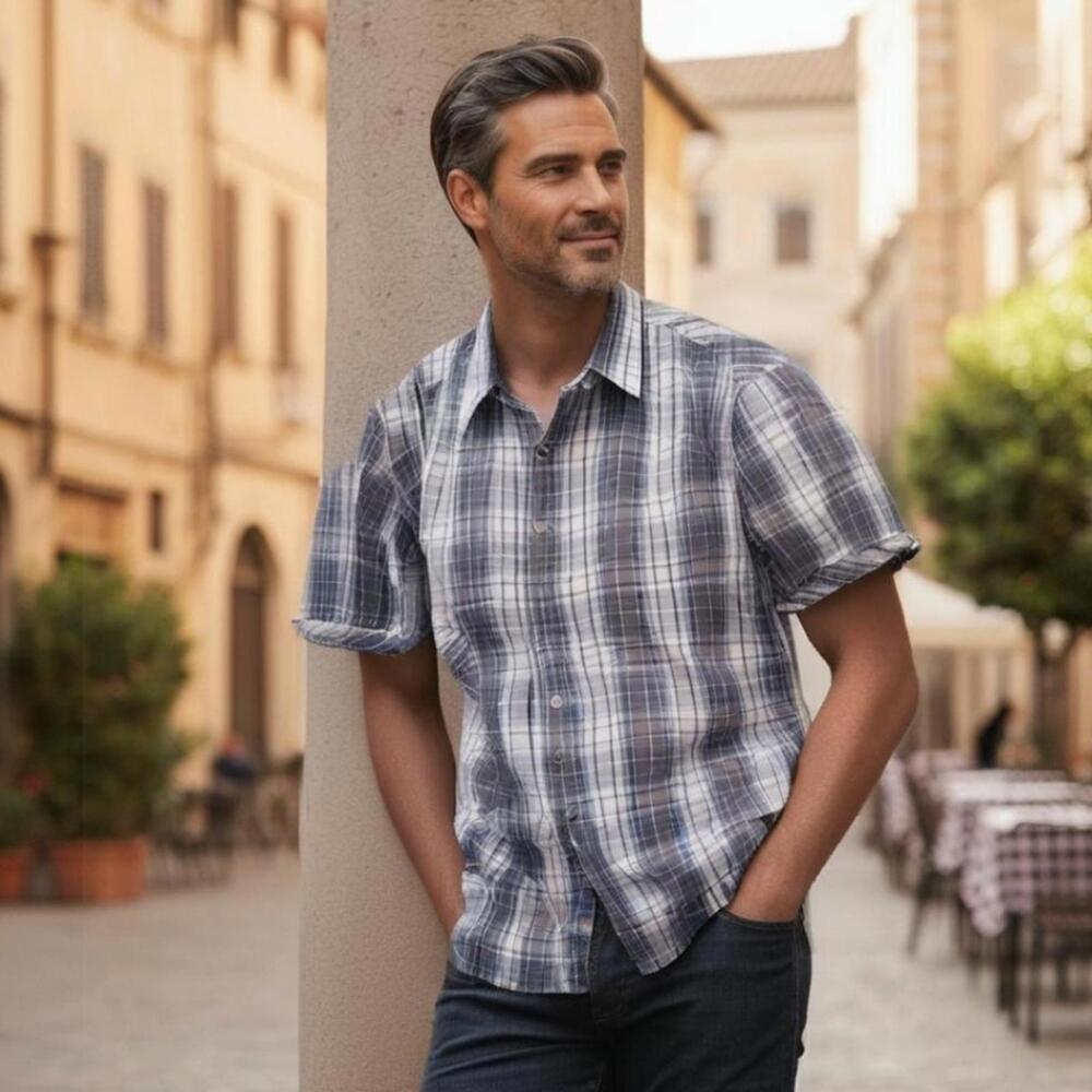 James Campbell Men's Blue/Gray Plaid Shirt (SH-18)